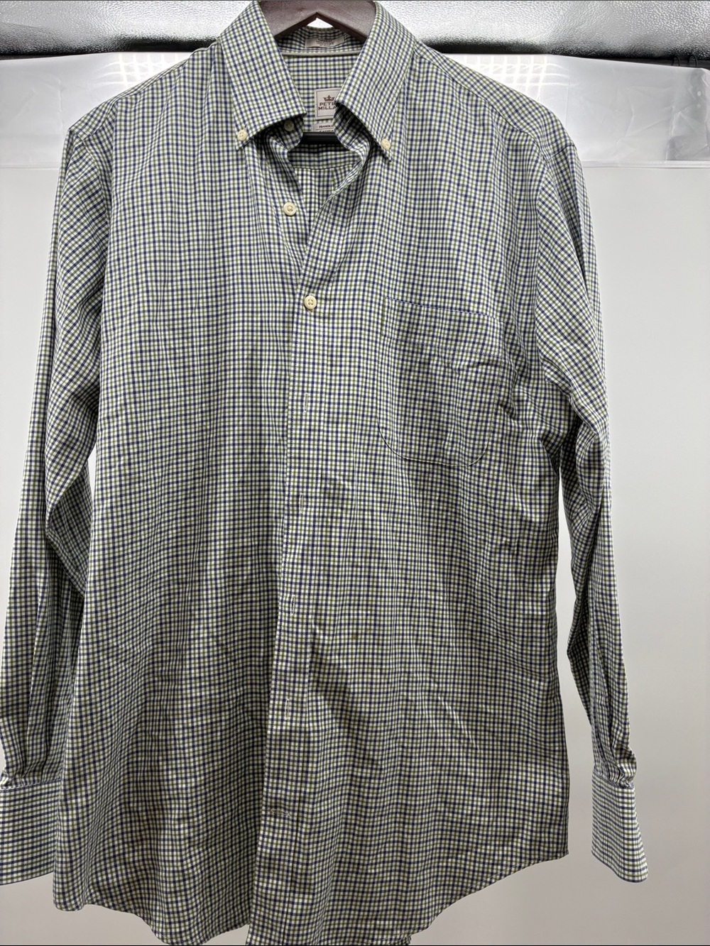Peter Millar Green and White Check Button-Down Shirt